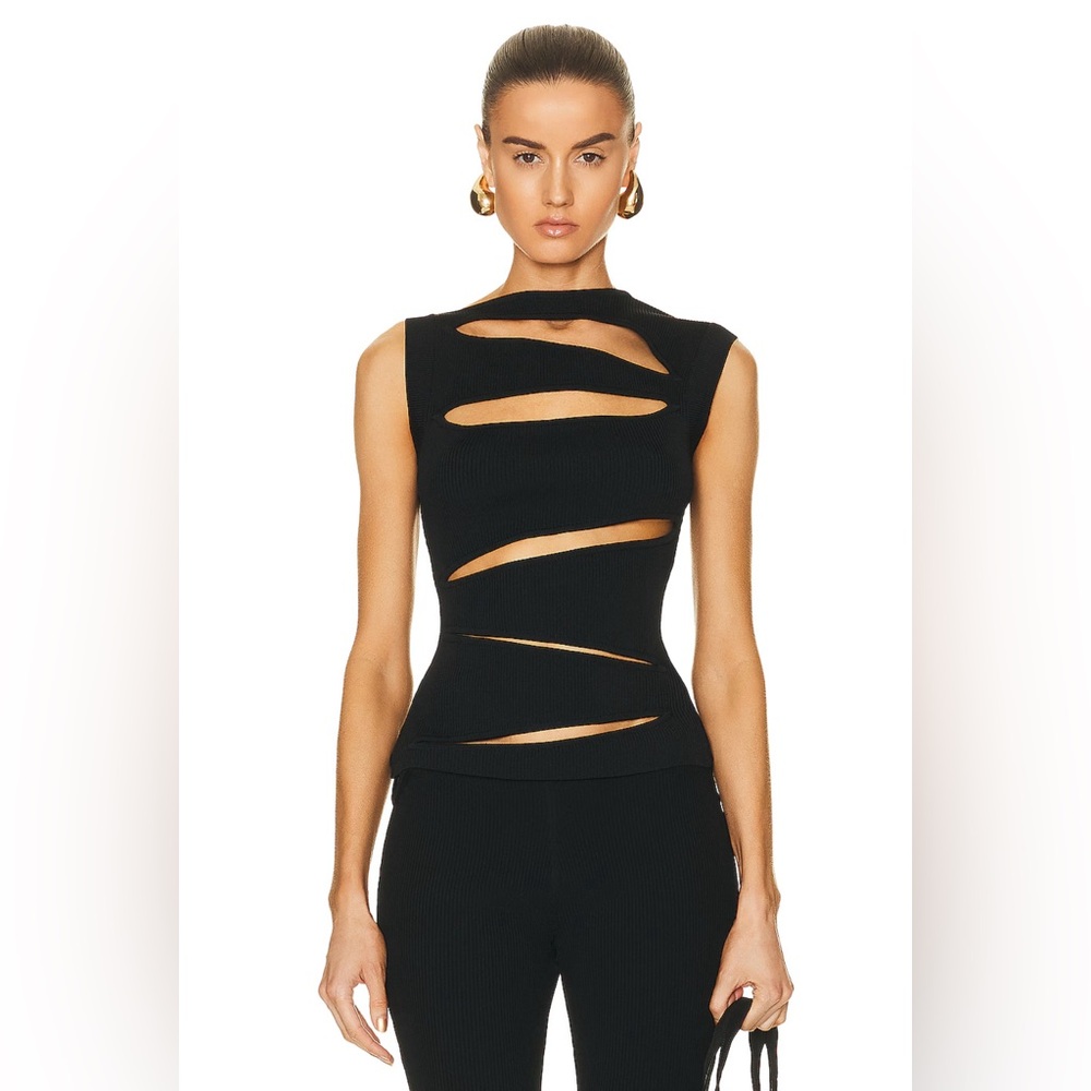 Christopher Esber Black Cutout Sleeveless Ribbed Top